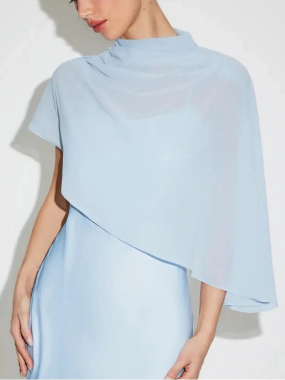 Light Blue High Neck Chiffon Cape XXS